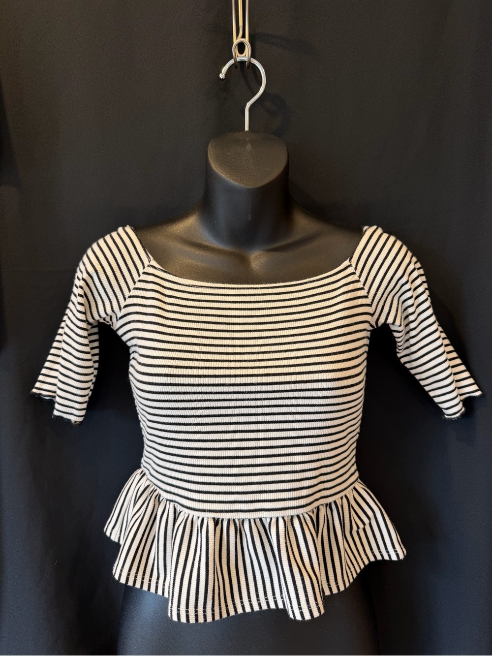 Soprano Black and White Striped Peplum Crop Top